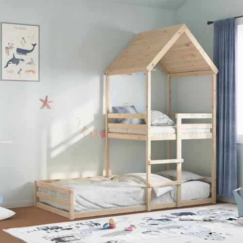 QZZCED Letto a castello in legno di pino massiccio con scale e doghe per piccoli spazi, struttura stabile e durevole per camere da letto giovanili