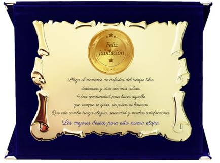 Placa de Jubilación | Regalo para Jubilado | Pergamino Dorado Conmemorativo con Estuche de Terciopelo | Felicitaciones por Jubilación (Azul)