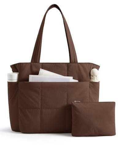 LIGHT FLIGHT Puffer Handtasche Damen Groß Shopper Tasche Arbeitstasche | 23.6L Leicht Tote Bag mit Kleine Kosmetiktasche, 15,6 Zoll Laptoptasche Lehrertasche Schultasche für Uni Schule Büro Reise
