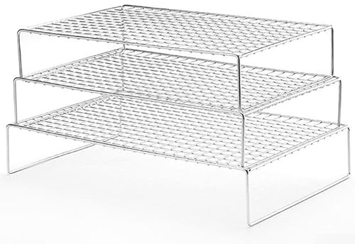 Juego de 3 rejillas de refrigeración de acero inoxidable, rejillas de alambre apilables de 3 niveles para hornear pasteles y parrillas, accesorios de cocina que ahorran espacio, color plateado