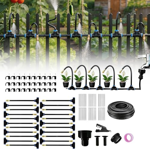 Wxeadu Kit Irrigazione Giardino, 20M Impianto Irrigazione Giardino, Sistema di Irrigazione Automatica a 360°, Impianto Irrigazione Orto con 20 Ugello Regolabile, Sistema di Irrigazione per Giardino