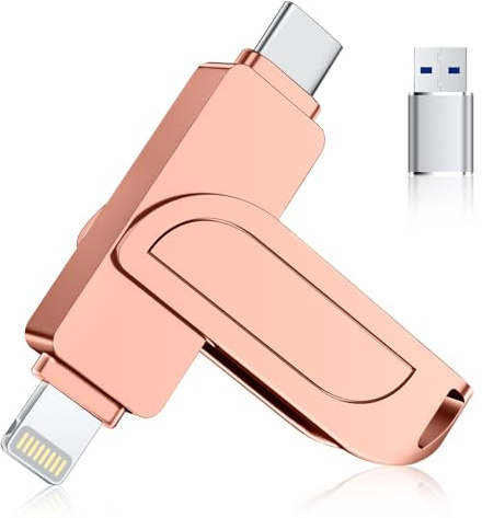 [Ohne App] Gaulau USB Stick 256GB für iPhone MFI-zertifizierter,USB C Stick Lightning,Speicherstick für Handy,3 in 1 USB 3.0 Externer Flash Drive für iPhone/iPad/Android OTG/Mac/PC,Rosa