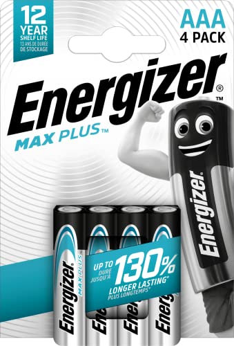 Energizer - Max Plus, Pack de 4 Pilas AAA, +150% de duración para Uso Cotidiano, sin sulfatación y Mantiene Carga 12 años
