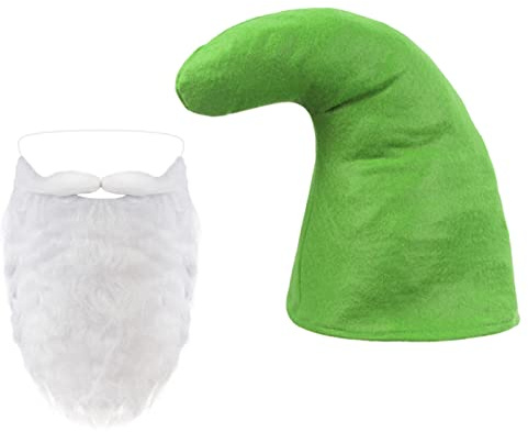 Alsino Zwergen-Set – Zwergenmütze mit Bart – Lustige Verkleidung in Rot, Weiß, Grün, Gelb, Pink oder Blau – Ideal für Karneval, Fasching, Mottoparty & Theaterkostüme