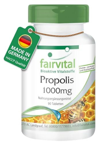 Fairvital | Bienen Propolis 1000mg - Natürliches Bienenharz Extrakt - Mit 3% Galangin - HOCHDOSIERT - 90 Tabletten