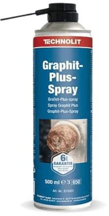 TECHNOLIT Graphit-Plus-Spray 500ml | 3in1 Rostlöser & Kontaktspray | Schmiermittel für Seilzüge, Schlösser & Scharniere | Kriechfähig | Über 180°C temperaturbeständig | Korrosionsschutz