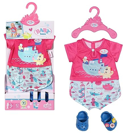 BABY born Bath Set aus Pyjama und Clogs mit maritimen Motiven, für 43 cm Puppen, 830628 Zapf Creation