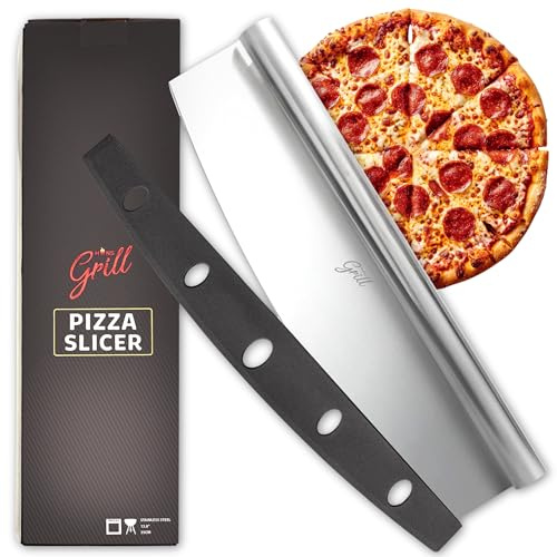 Pizza Cutter Rocker Blade By Hans Grill 14 Large Pizza Slicer Sharp | Stainless Steel Rocking Pizza Knife Cutter | Professional Nonstick Pizza Cutter Rocker Knife With Safety Cover | Dishwasher Safe
