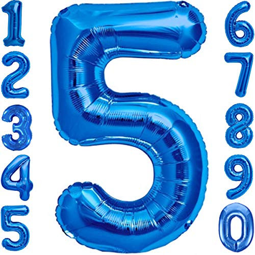 Palloncino 5° Compleanno Numero 5 Gigante Blu, Palloncino XXL di 100 cm. Decorazione Quinto Compleanno Bimbo. Ad Aria o ad Elio.