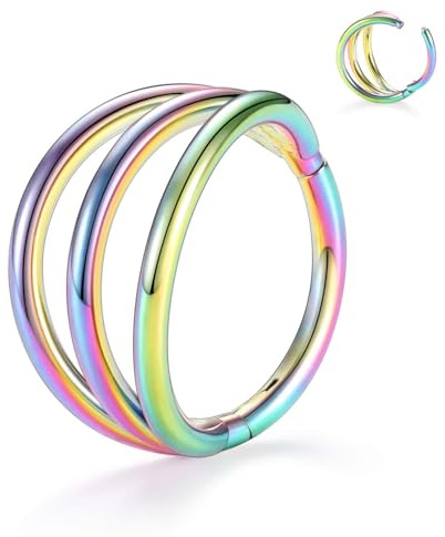 16G Triple Open Stacked Daith Ringe 316L Chirurgischer Stahl Septum Clicker Ring Ohrmanschette Helix Clicker Scharnierring Unisex Creolen Conch Tragus Knorpel Lippenpiercing Schmuck 8mm Regenbogen