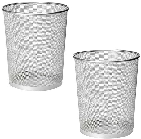 KAV Lot de 2 corbeilles à papier rondes en maille métallique argentée 27 x 23,5 x 23,5 cm