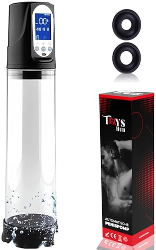 Toys Hub Bomba de Pene Eléctrica Automática con Pantalla LED | 2 Anillos de Silicona | Carga USB | Impermeable | Estimulador y Amplificador Masculino