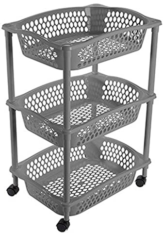 Acan Tradineur - Carrito Verdulero con Ruedas - Modelo HG - Fabricado en Plástico - Multiusos para organizar los Espacios domésticos - 3 Cestas - 61,5 x 41 x 30 cm - Color: Gris