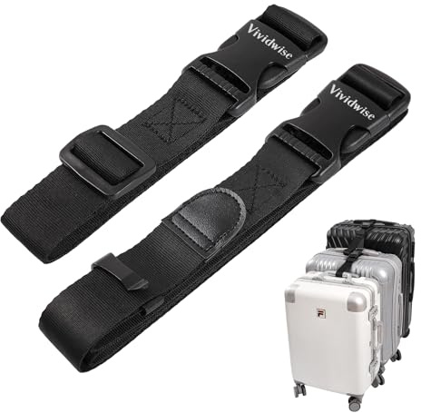 Vividwise Lot de 2 sangles de bagage, sangles de connexion pour valises, accessoires de ceinture de voyage, 3,2 cm en cuir sans fin pour connecter vos 3 bagages ensemble (taille normale de 3,2 cm)