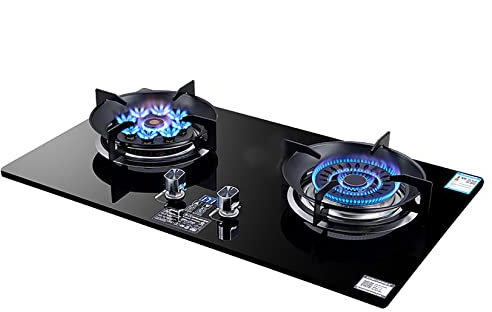 Snokwin Piano Cottura a Gas Drop-in 2 fuochi, Piano Cottura a Gas in Vetro temperato, fornello a Gas da Incasso per Cucina Domestica, Timer 0-180 Minuti, Facile da Pulire, Nero