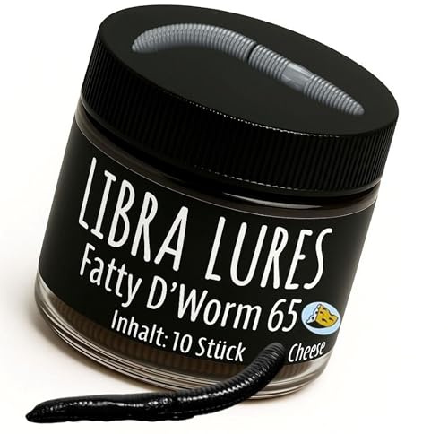Libra Lures Fatty D`Worm 65mm Forellenköder Supersoft | 10 Stück | Aroma: Käse | Farbe: 040/ Black | Gummiköder | Forellenköder Neuheiten | Erfolgreicher Forellen Angeln mit dem Fatty