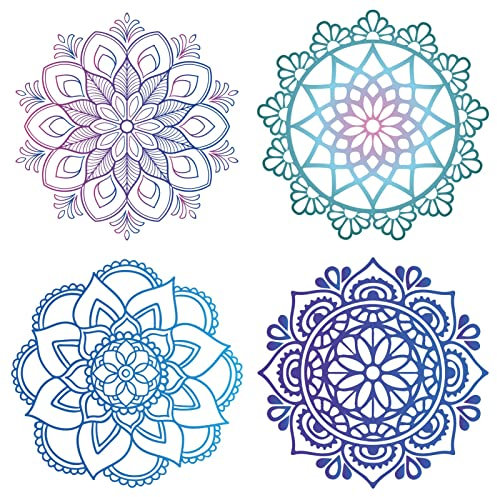 GORGECRAFT 4 Styles 6.3 Zoll Mandala-Fensteraufkleber Statische Blume des Lebens Glas-Schiebetür-Aufkleber Haftet wasserdichte Vinylfolie Schlafzimmer Badezimmer-Aufkleber Zur Verhinderung Haustieren