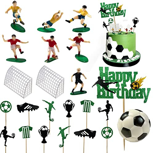 Hlimior 23 Stück Kuchendekorationen Fußball Kuchen Dekoration Set, Fußball Geburtstag Kuchen Topper Dekoration Kinder Fußball Kuchen Dekoration für Junge Geburtstag Fußball Party Cupcake Toppers Dekor