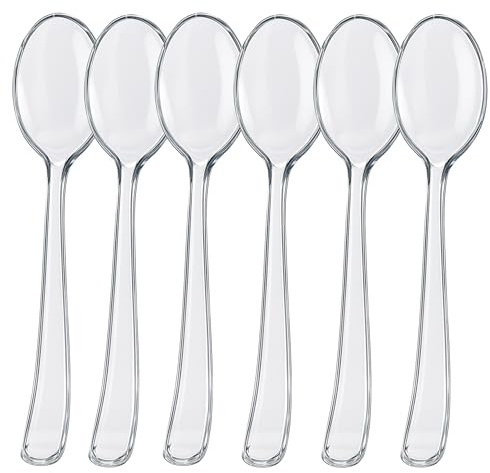 Cuillères réutilisables en plastique transparent, Couverts en plastique à haute résistance, réutilisables pour les activités d'anniversaire, les barbecues 100 pièces