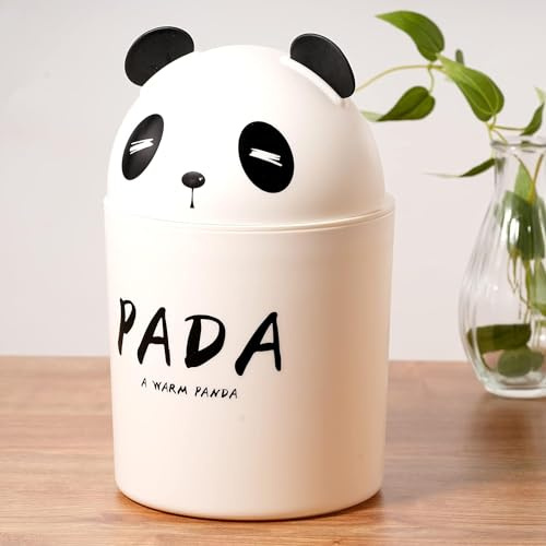 Tuzsocr Abfalleimer aus Kunststoff, Mini-Mülleimer, kreatives Design, Tier-Panda, mit Deckel, tragbarer Tischabfalleimer, für Badezimmer, Küche, Büro