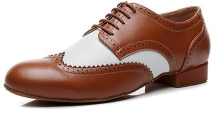 SWDZM Chaussures de Danse Latine pour Homme Cuir Professionnelle Salsa Tango Entrainement Salle de Bal Danse Chaussures,9012,Marron,Ante,39 EU