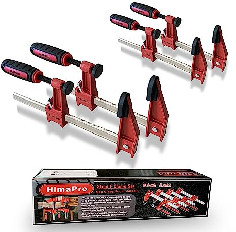 HimaPro 6 Inch Bar Clamp Set, 4 Pack 600 lbs Load Limit Medium Duty Quick Release Steel F Clamp, Ideal for Woodworking, Metalworking, and DIY Projects