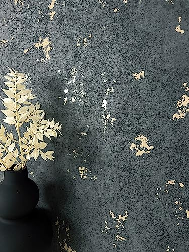 NEWROOM Papel pintado Negro Brillante Claro Tejido no Tejido - Moderno Oro Antracita Concreto Escayola Industrial