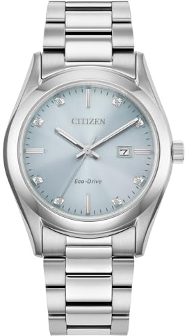 Citizen Eco-Drive EW2700-54L - Orologio sportivo in acciaio inossidabile con quadrante blu e diamante, 33 mm, 5 Inches, moderno