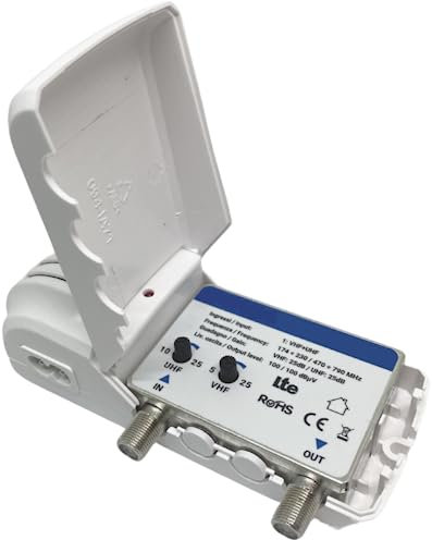 Amplificatore Antenna TV Da Interno | Ripetitore Segnale Tv 1 Uscita Digitale Terrestre | Potenziatore Segnale Antenna TV Con Filtro LTE VHF25dB/UHF25dB (Amplificatore Da Interno Lite)