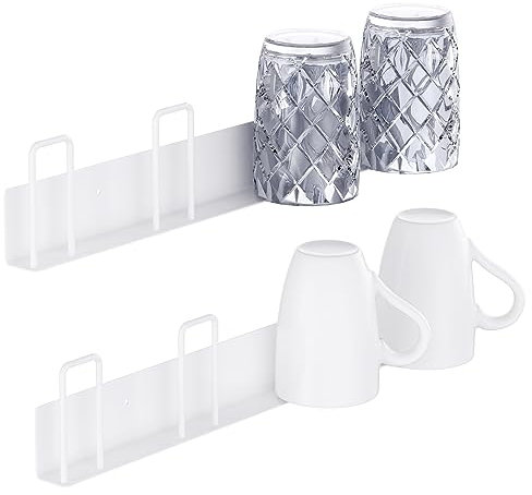 Geilihome Lot de 2 crochets muraux pour tasses à café, sans perçage, support mural adhésif en verre pour placard, organiseurs de cuisine, étagères d'armoire, ustensiles à suspendre (blanc)