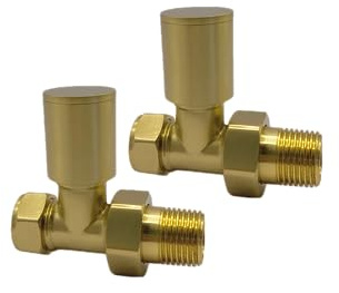 Alton Brushed Brass/Gold Straight Towel Rail Valves 1/2- 15mm | Radiator Valves, On/Off