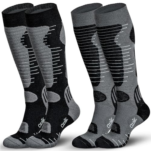 Ozaiic Merino Wollsocken Skisocken für Damen & Herren, Atmungsaktive Kompressionsstrümpfe Thermosocken, Warme Dicke Wintersocken Kniehoch für Outdoor-Sport, Snowboarden