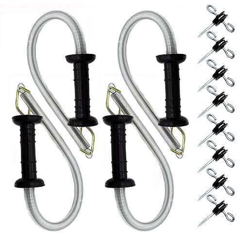 Electric Fence Spring Gate Handles Kit, Electric Fence Handle Set with Anchors, 16-Feet Tension Spring (Black) (4)
