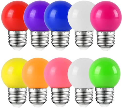 WULUN Farbige 2W E27 G45 LED Glühbirne e27 Beleuchtung Leuchtmittel, Bunte Glühbirnen für Hochzeit Halloween Weihnachten Party Bar, Gemischte Farben Rot Gelb Blau Grün Pink 10 Stück