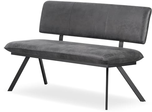 B&D home Banc Juna, Banc de Salle à Manger 140cm rembourré avec Dossier Structure métallique pour Salle à Manger, Couloir, vestiaire, Design Industriel, Aspect Daim Anthracite, 11310-140-ANTR