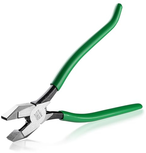 SK 9 Ironworker's Pliers, Wire Cutters With Heavy Duty Knurled Jaws, Spring Loaded Side Cutters, Premium CR-V Steel Construction, Linesman Pliers With Hook Bend Handle