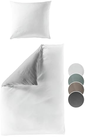 liebling Renforcé Bettwäsche weiß, 1 x Bettbezug 155 x 220 cm + 1 x Kissenbezug 40 x80, Bettzeug aus 100% seidig weicher Baumwolle, 60 Grad, Ökotex Made in Green