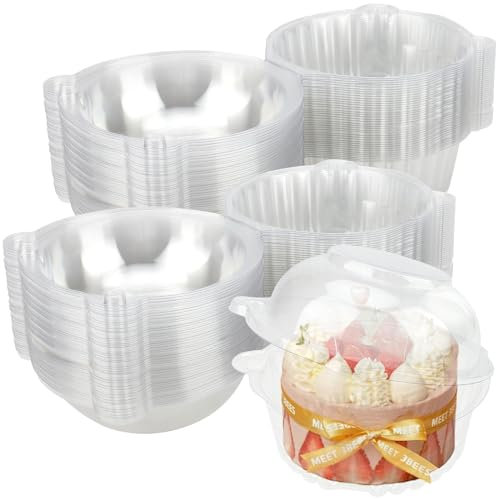 MAHIONG 150 Pack Individual Cupcake Boxes, 4.5 Inch Clear Plastic Single Cake Slice Boxes, Transparent Cupcake Containers for Bakery, Parties, and Gifts