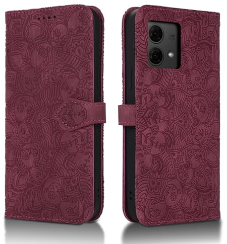 Succtopy Funda para Motorola Moto G84 5G PU Cuero Flip Carcasa Fundas Móvil de Tapa Libro con Cierre Magnético para Motorola Moto G84 5G Flip Wallet Cover Case con Motorola Moto G84 5G Vino Tinto