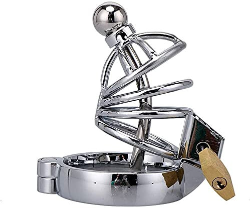 Soarvlorfy Edelstahl Peniskäfig Keuschheitskäfig Chastity Cage für Männer Keuschheit Metall Stahl Keuschheitsgürtel mit Harnröhre Dilator SM Folter Bondage Cock Cage SM Sexspielzeug,Ring Ø 45mm
