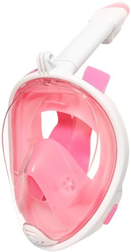 Jsdoin Máscara de Snorkel,180°Panorámica Máscara de Buceo de Cara Completa Infantil, Anti-vaho Anti-Fuga,Diseño Antiniebla y Plegable para Adultos y Niños (Blanco Rosa, L/XL)