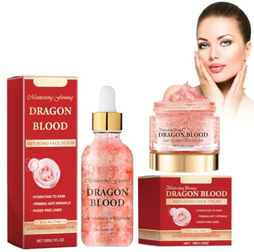 Tkekruh 50g Crema Hidratante Sangre de Dragón y 30ml Suero Antiarrugas Sangre de Dragón, Crema Facial De Sangre De Dragón, Suero Hidratante Facial Reafirmante, Reduce Manchas Y Líneas Finas