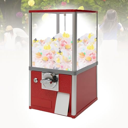 URJWAN Capsule Toys Vending Machine,Round Bubble Gumball Vending Machine Countertop Commercial Candy Gumball Dispenser Machine Toy Vending Machine for Kids Ball Bulk Vending Machine w/Key,Red