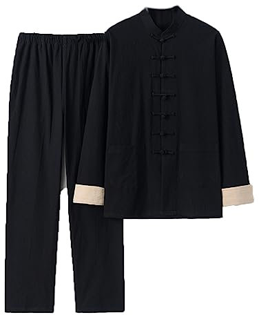 GZKDKZB Tang-Anzug für Herren, traditionelle Kleidung, Kampfsportanzug, Kung-Fu-Uniformen, Baumwolle und Leinen, Tai-Chi-Kleidung, Zen-Meditationsuniform, langärmeliges Hemd und Hose
