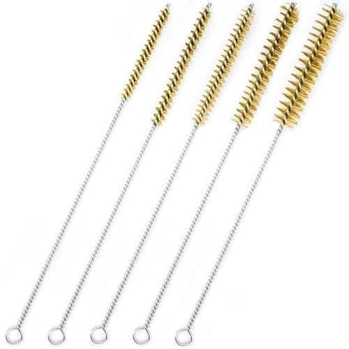 CONJURAIDE 5 Stück Messingrohrreinigungsbürste, Stahlbürste Rohrbürste Messingbürste Klein Drahtbürste Messing Rund Schlauchbürste Rohrreinigungsbürste Bohrlochbürste für Rohrrohr Reinigung Schlacken