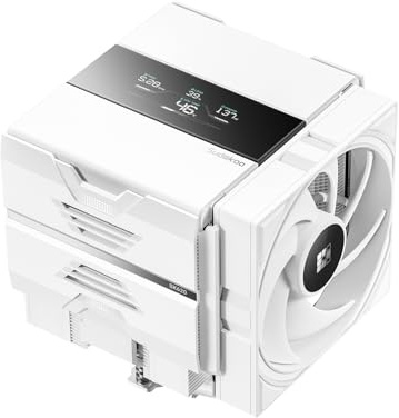 Sudokoo SK620V VIT CPU Luftkylare: AM5 Exklusiv CPU-Kylare Med Digital Display – PC kylare Med Dubbla Torn, 6 Värmerör, Slide-In Montering, 120mm PWM Tyst Fläkt, 5 Års Garanti