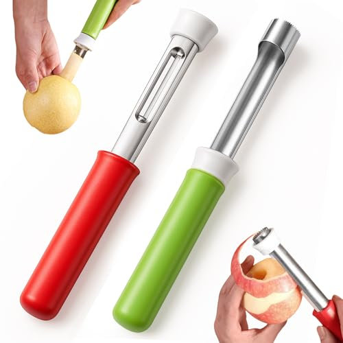 2PCS 2-in-1 Stainless Steel Apple Corer and Peeler,Easy Peelers,Fruit Corer & Peeler,Fruit Fetch Nuclear Kitchen Tool(Red and Green