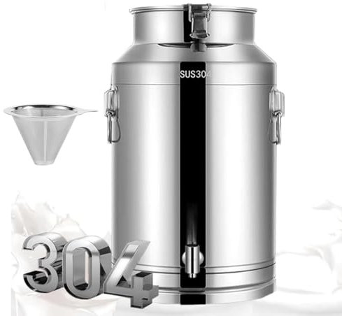 Yiustldd Bidon à Lait en Acier Inoxydable 304, Baril de Transport de Lait, Seau à vin, Pot à Lait, pichet avec Couvercle hermétique, boîte à thé Robuste pour Le Stockage des liquides (argenté),20L