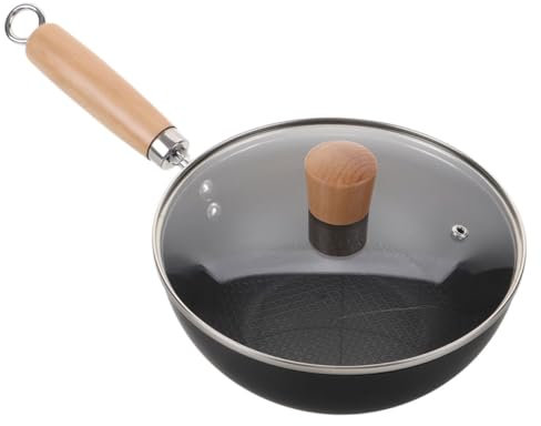 UKCOCO Sartén de Hierro Fundido con Tapa Wok Tradicional para Estufas de Gas y Eléctricas Utensilios de Cocina Antiadherentes para Saltear y Cocinar