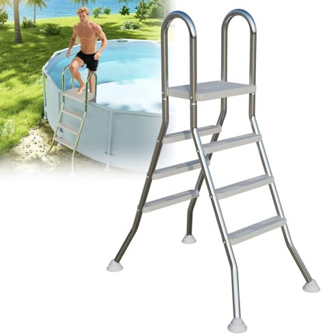 ACXIN Poollstege i rostfritt stål med 3 steg, pooltrappa silver, poolstege, halkfri, instegsstege för pool och pooler, höjd upp till 110 cm, kan belastas upp till 150 kg